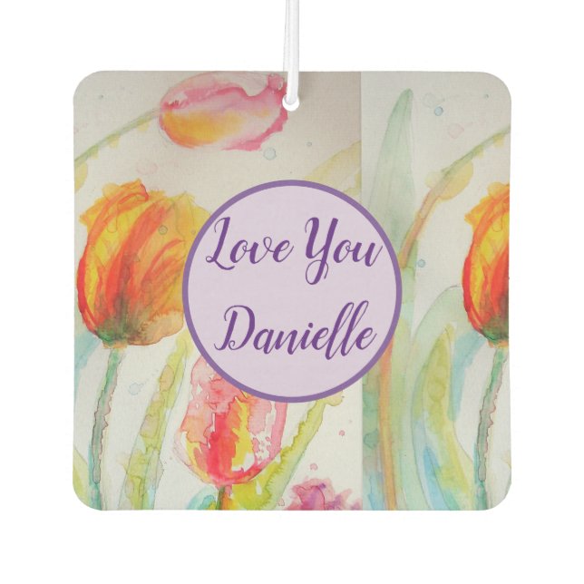 Tulip Watercolour flower art Car Air Freshener (Front)