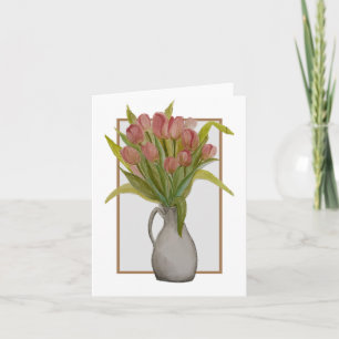 Tulipe rose dans une carte de voeux/note vase