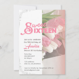 Tulipe rose douce élégant doux 16 Invitation