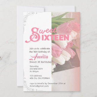 Tulipe rose douce élégant doux 16 Invitation