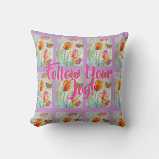 Tulipe rose Tulipes Aquarelle florale Coussin pour (Recto)