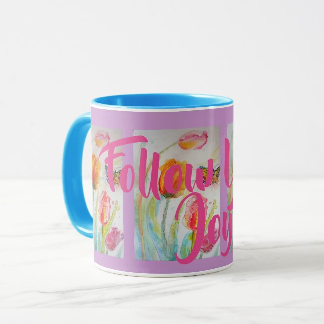 Tulipe rose Tulipes Aquarelle florale Mug pourpre (Devant gauche)