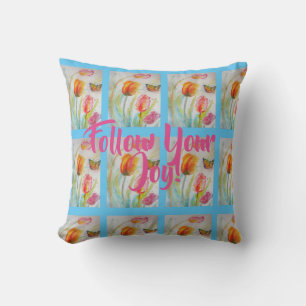 Tulipe rose Tulipes Floral Aquarelle Coussin Bleu