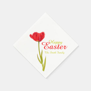 Tulipe rouge de Pâques nom serviette en papier