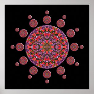 Tulipe rouge et violet Mandala Poster fractal
