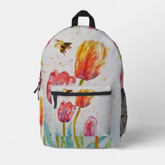 Tulipe rouge rose Tulipe Aquarelle Filles sac à do (Recto)