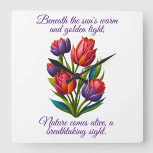 Tulipes avec poème - Horloge murale