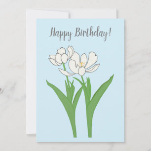 Tulipes blanches sur carte d'anniversaire bleu cla