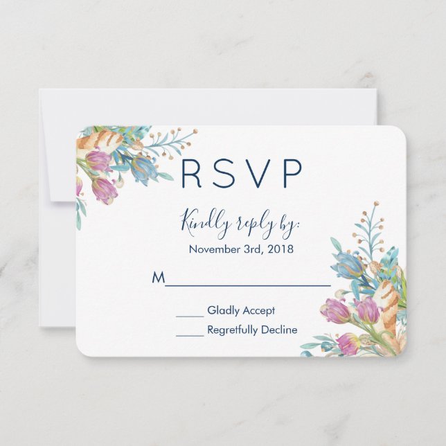 Tulipes d'aquarelle Bouquet floral RSVP (Devant)