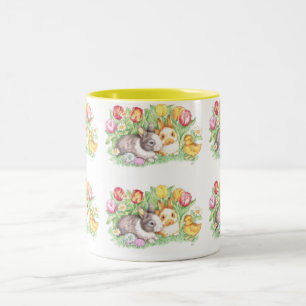 Tulipes de printemps, lapins & poussins, Mug de Pâ