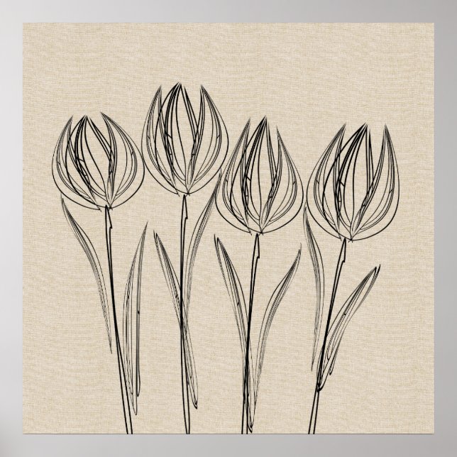 Tulipes Dessin Toile Poster (Devant)