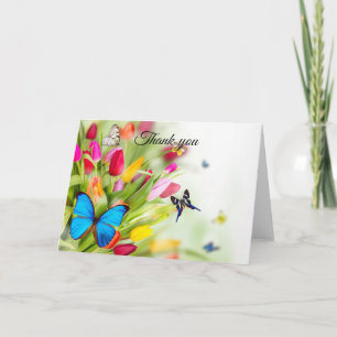 Tulipes et papillons carte de remerciements