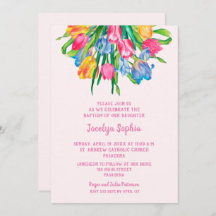 Tulipes Fille Baptême Christening Invitations
