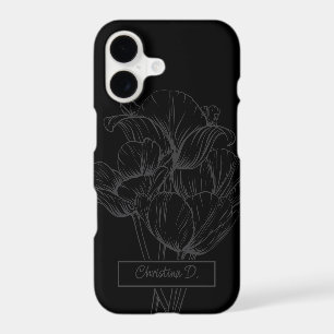 Tulipes grises dessin au trait sur fond noir avec 