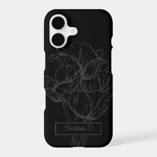 Tulipes grises dessin au trait sur fond noir avec