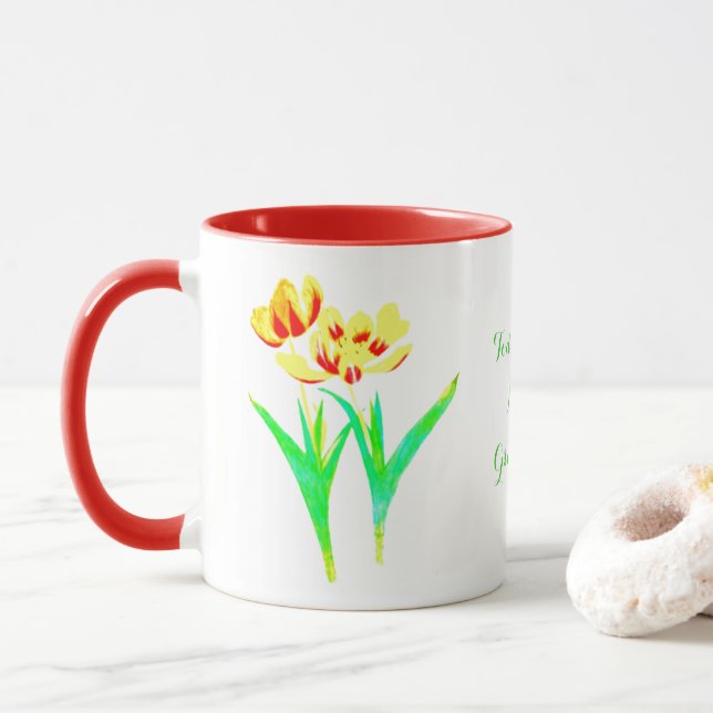 Tulipes jaunes et rouges Combo Mug avec texte (Avec donut)