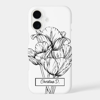 Tulipes noires dessin au trait sur fond blanc avec