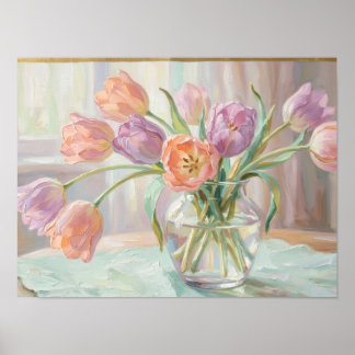 Tulipes pastel dans un vase en verre - Impression