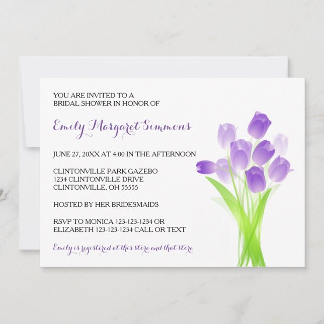 Tulipes pourpres - Invitation de douche nuptiale (Devant)