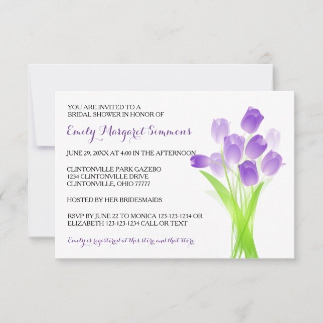 Tulipes pourpres - Invitation de douche nuptiale 3 (Devant)