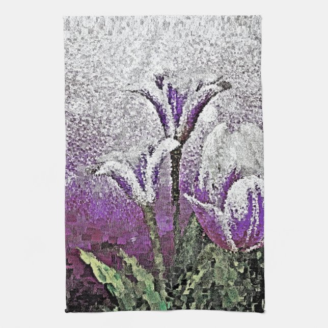 Tulipes pourpres - Peinture Art Serviette de cuisi (Vertical)