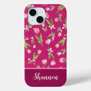 Tulipes roses avec coque iphone de lignes