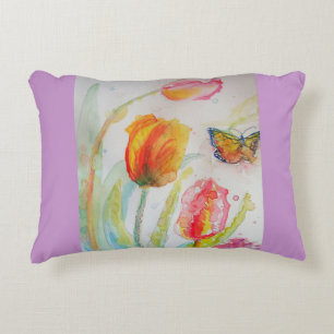 Tulipes roses Coussin décor aquarelle