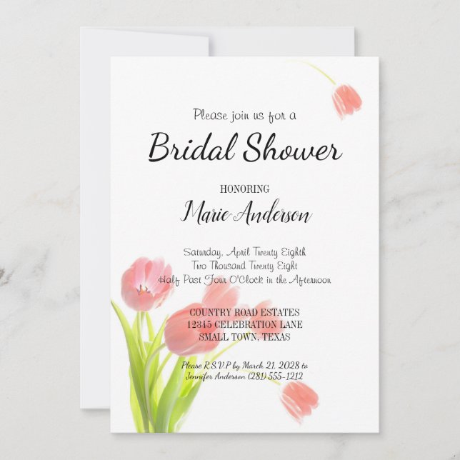 Tulipes Roses Douches Invitation (Devant)