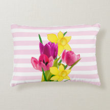 Tulipes roses et jonquilles Coussin d'accentuation