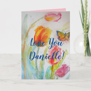 Tulipes roses Fleurs florales Carte Aquarelle