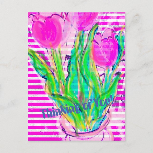 Tulipes roses fuchsia dans un vase Carte postale m (Devant)