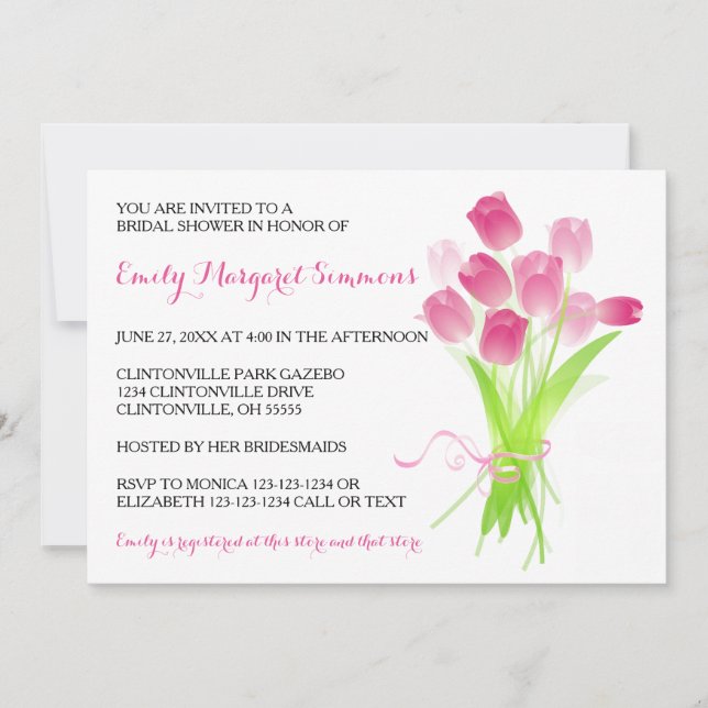 Tulipes roses - Invitation à la douche nuptiale (Devant)