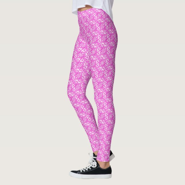 Tulipes roses torsadées damas feuille leggings mot (Gauche)