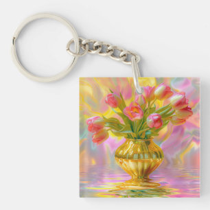 Tulipes roses vibrantes dans le Vase d'or