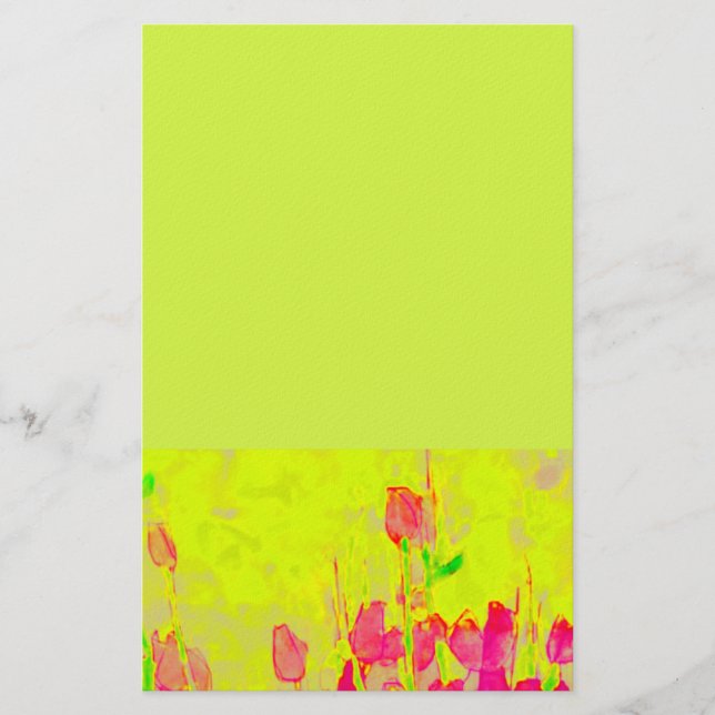 Tulipes Rouges Bordure Papeterie Jaune Vert (Devant)