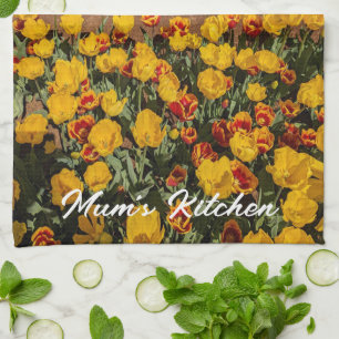 Tulipes rouges jaunes Serviette de thé pour maman