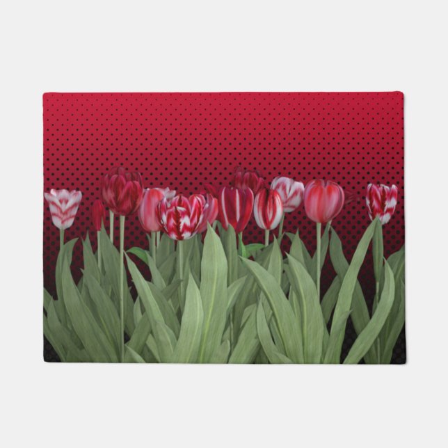 Tulipes rouges sur tapis de porte dégradé (Devant)