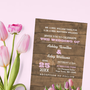 Tulipes rustiques et Faire-part de mariage en bois