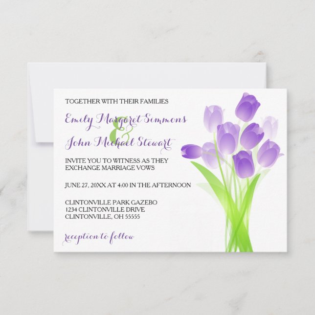 Tulipes violettes - Faire-part de mariage 3x5 (Devant)