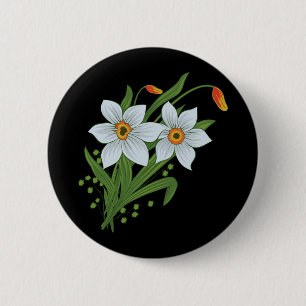 Tulips and Daffodils Flowers Black Background 2 Inch Round Button