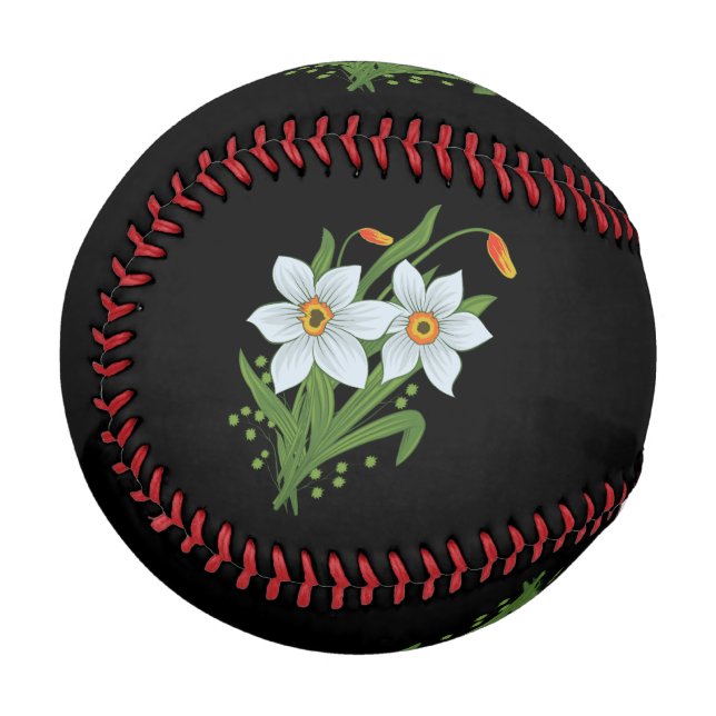 Tulips and Daffodils Flowers Black Background Baseball (Front Left)