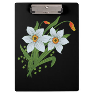 Tulips and Daffodils Flowers Black Background Clipboard