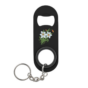 Tulips and Daffodils Flowers Black Background Mini Bottle Opener