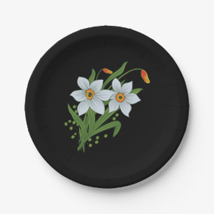 Tulips and Daffodils Flowers Black Background Paper Plate