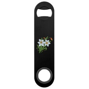 Tulips and Daffodils Flowers Black Background Speed Bottle Opener