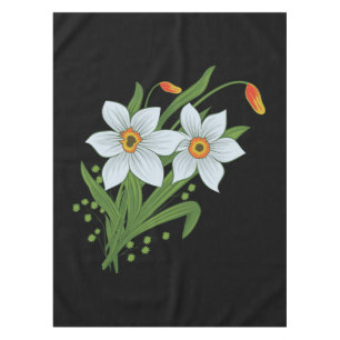 Tulips and Daffodils Flowers Black Background Tablecloth