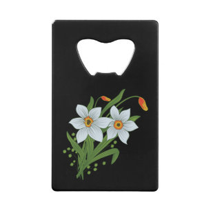 Tulips and Daffodils Flowers Black Background Wallet Bottle Opener