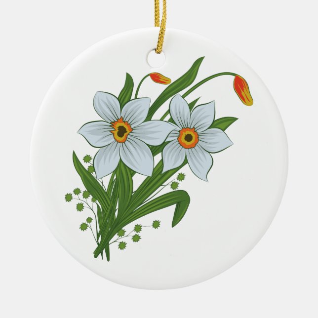 Tulips and Daffodils Flowers Ceramic Ornament (Front)