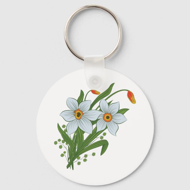 Tulips and Daffodils Flowers Keychain (Front)