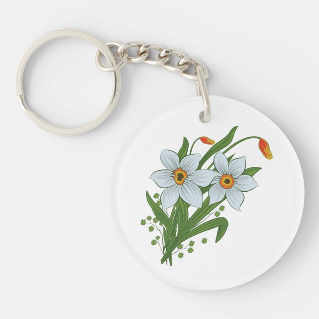 Tulips and Daffodils Flowers Keychain (Front)